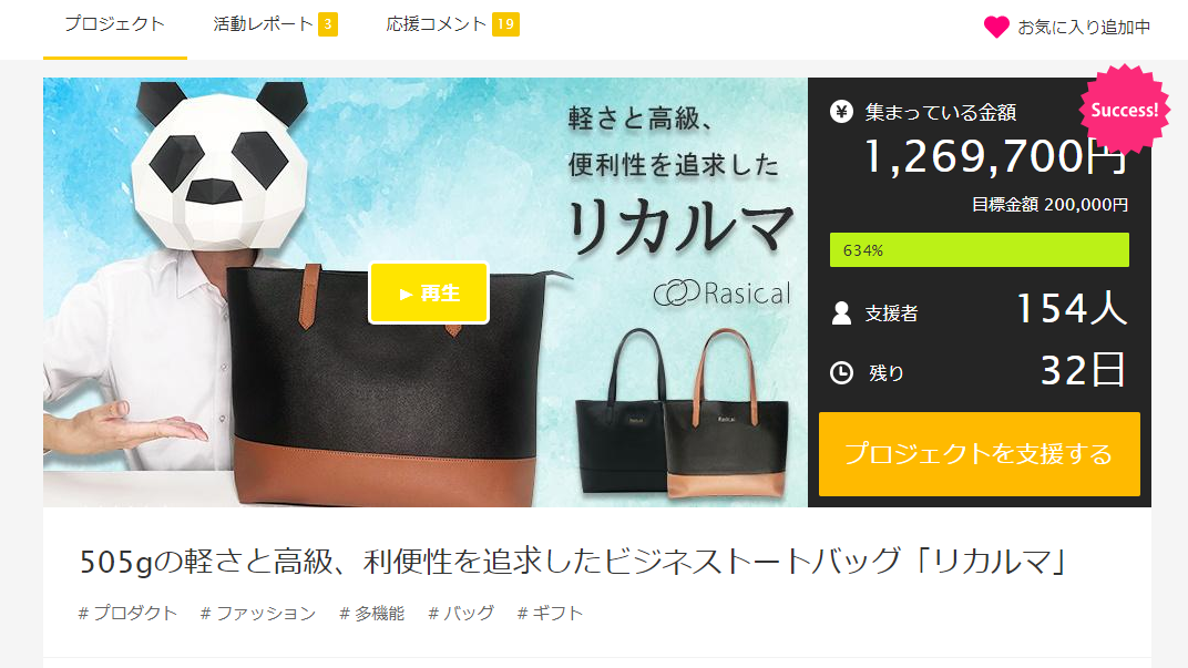 「リカルマ」１５０名以上からご支援いただきました。